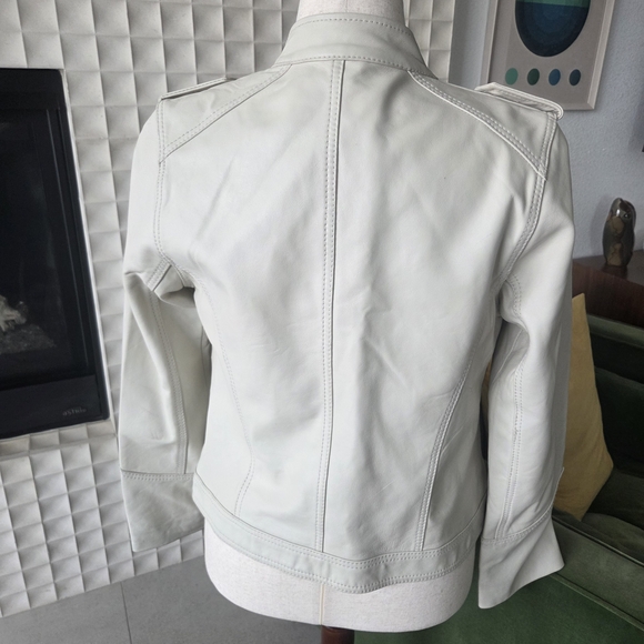 NWOT Attention 100% Leather Jacket Moto Racing Military Style - White / Cream 10 - Picture 2 of 3